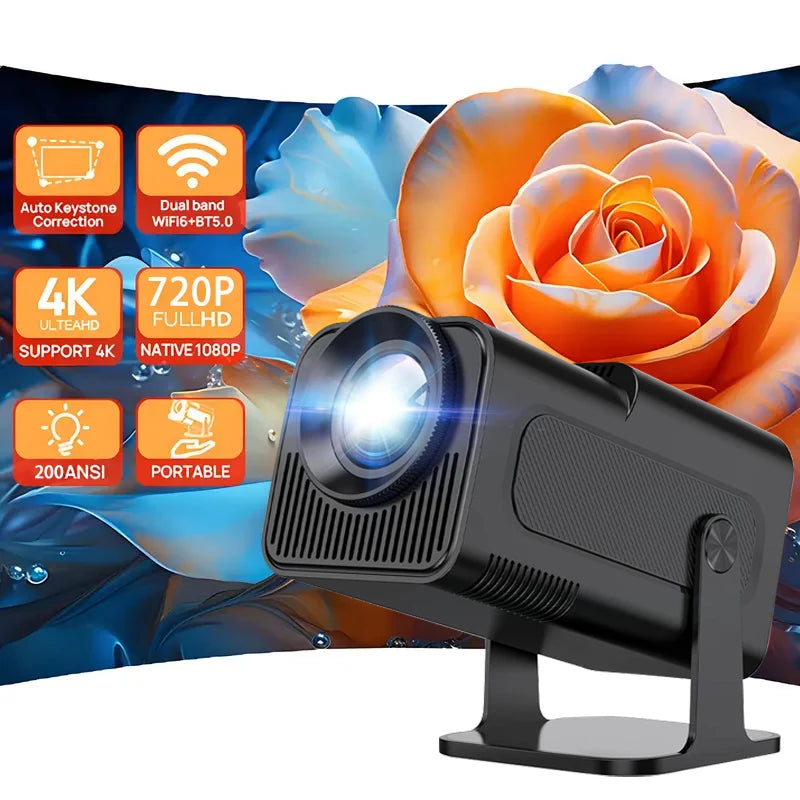 HY320Mini White Video Projector with Android 11.0 System, 180° Adjustable Rotation&200 ANSI&Dual WIFI6 Projector hy300 Projector